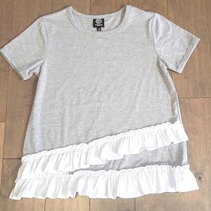 Bobeau Petite Medium Ruffled Grey T-Shirt